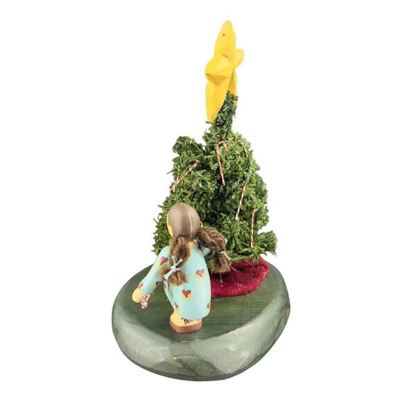 Vintage 1995 Folk Art Figure Sculpture Girl W Christmas Tree Signed Phil Wooden - Picture 9 of 10